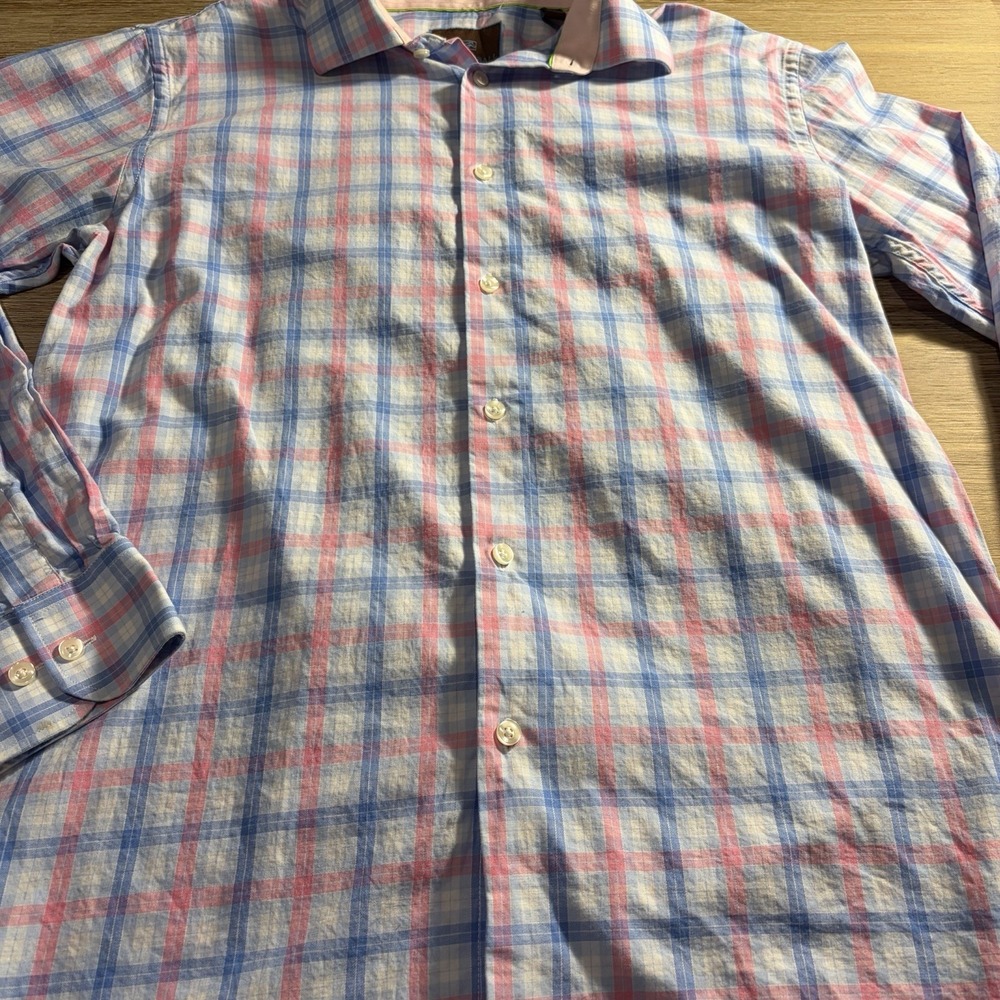 Tattersall London Long Sleeve Dress Shirt Pink/blue/white Check Size 16 - Picture 3 of 9